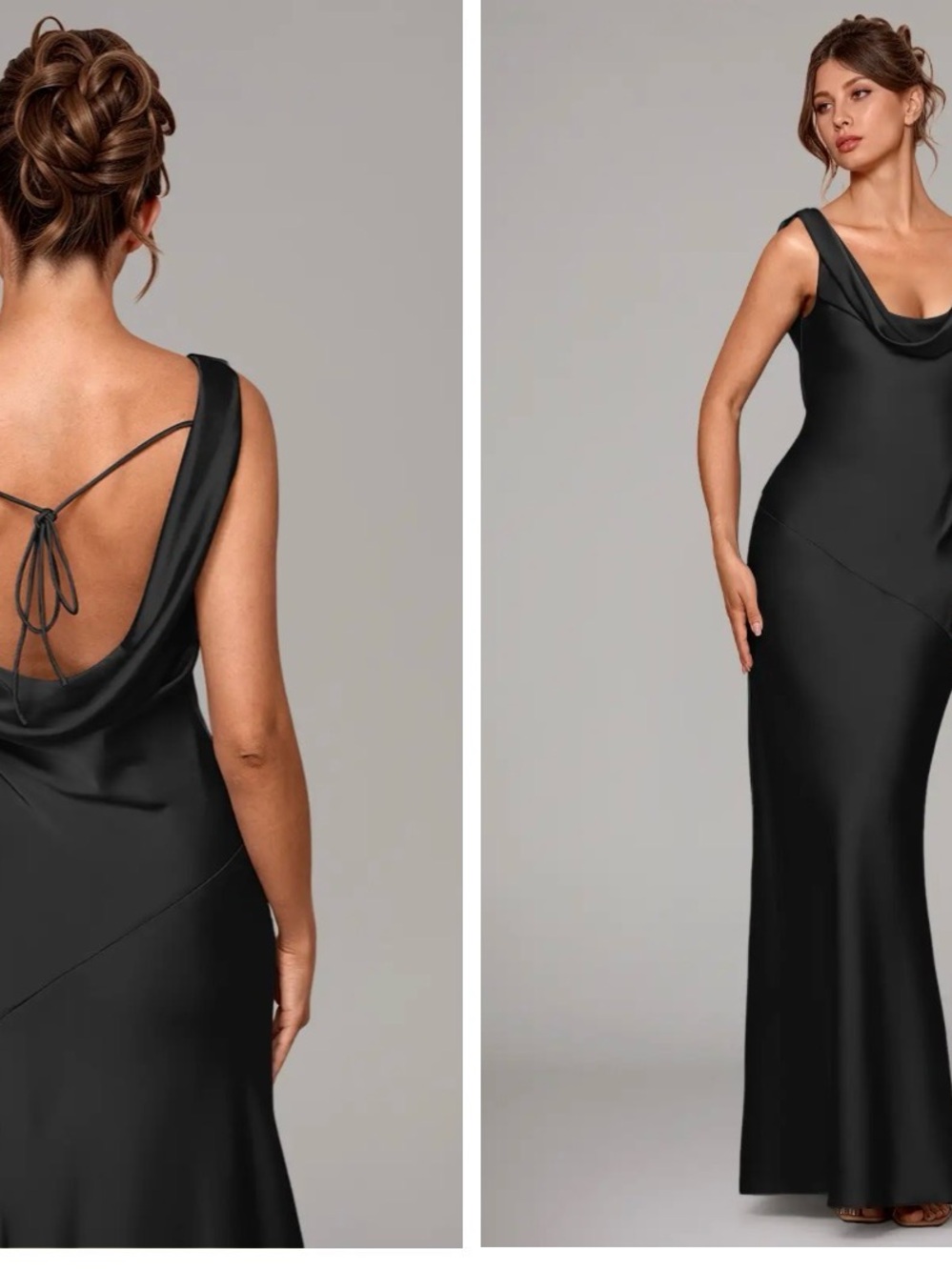 Lina Black Draped Cowl-Back Evening Gown